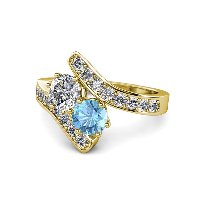 Eleni Diamond and Blue Topaz with Side Diamonds Bypass Ring 