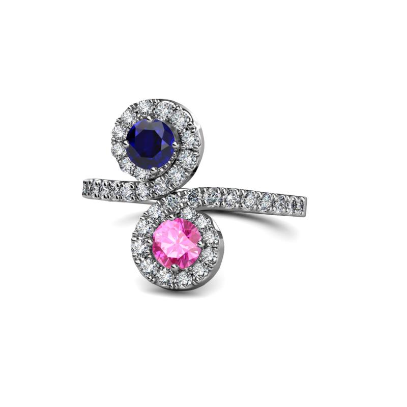 Kevia Blue and Pink Sapphire with Side Diamonds Bypass Ring 