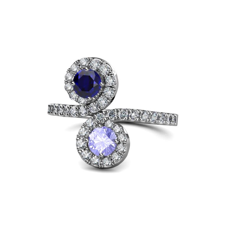 Kevia Blue Sapphire and Tanzanite with Side Diamonds Bypass Ring 