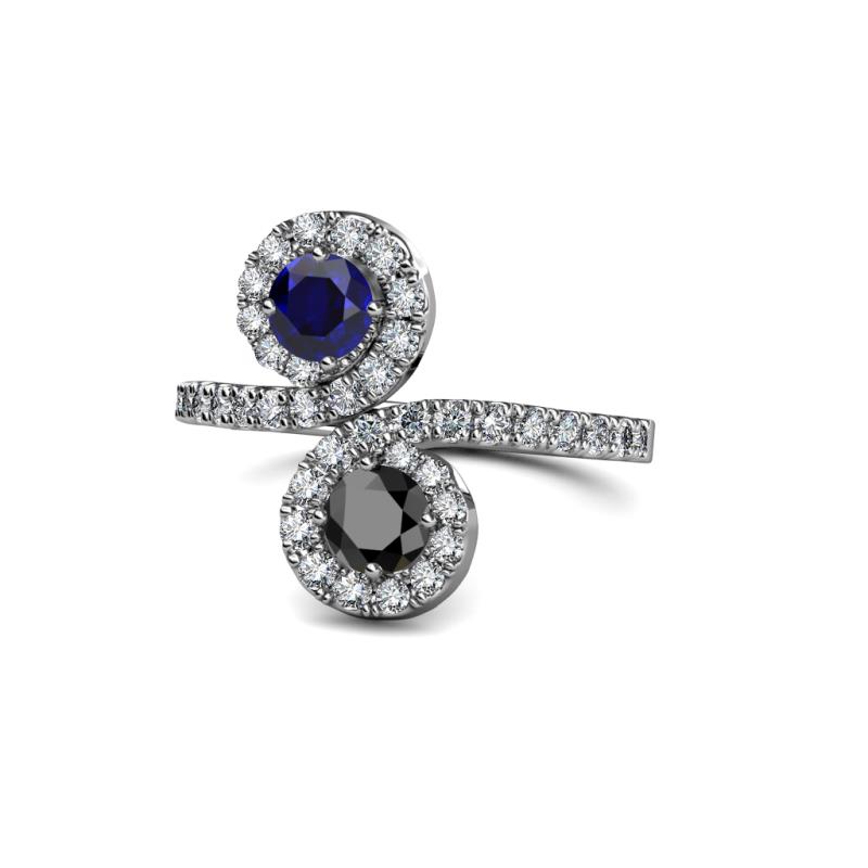 Kevia Blue Sapphire and Black Diamond with Side Diamonds Bypass Ring 