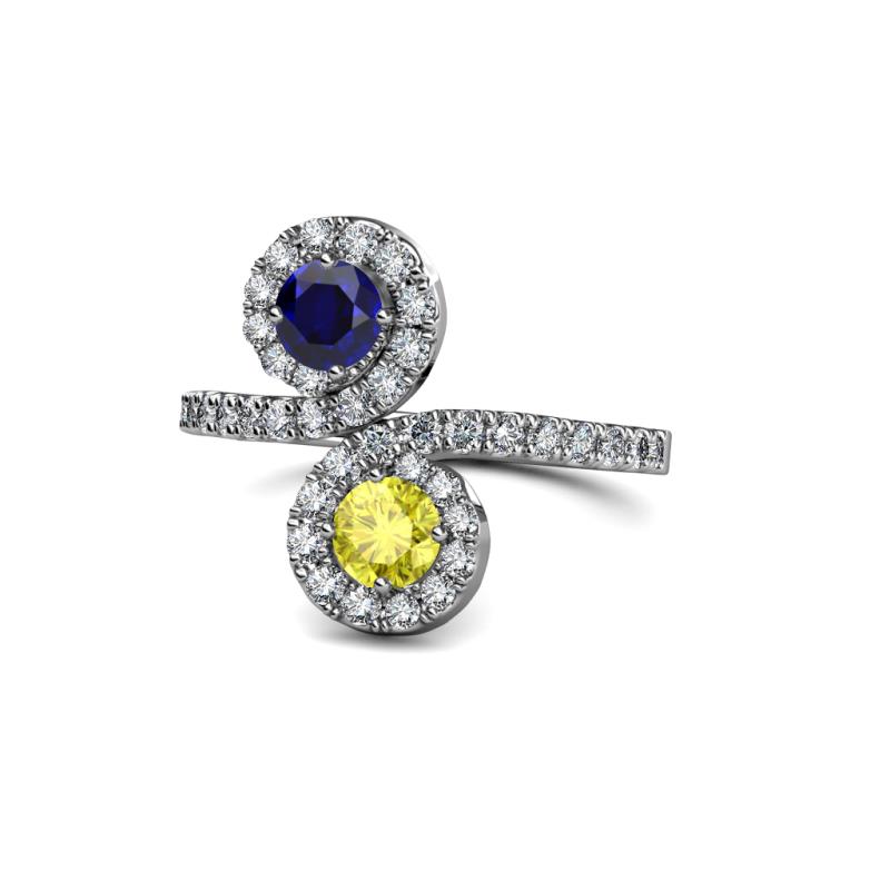 Kevia Blue Sapphire and Yellow Diamond with Side Diamonds Bypass Ring 