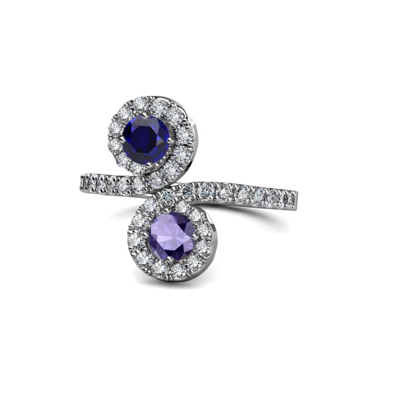 Kevia Blue Sapphire and Iolite with Side Diamonds Bypass Ring 