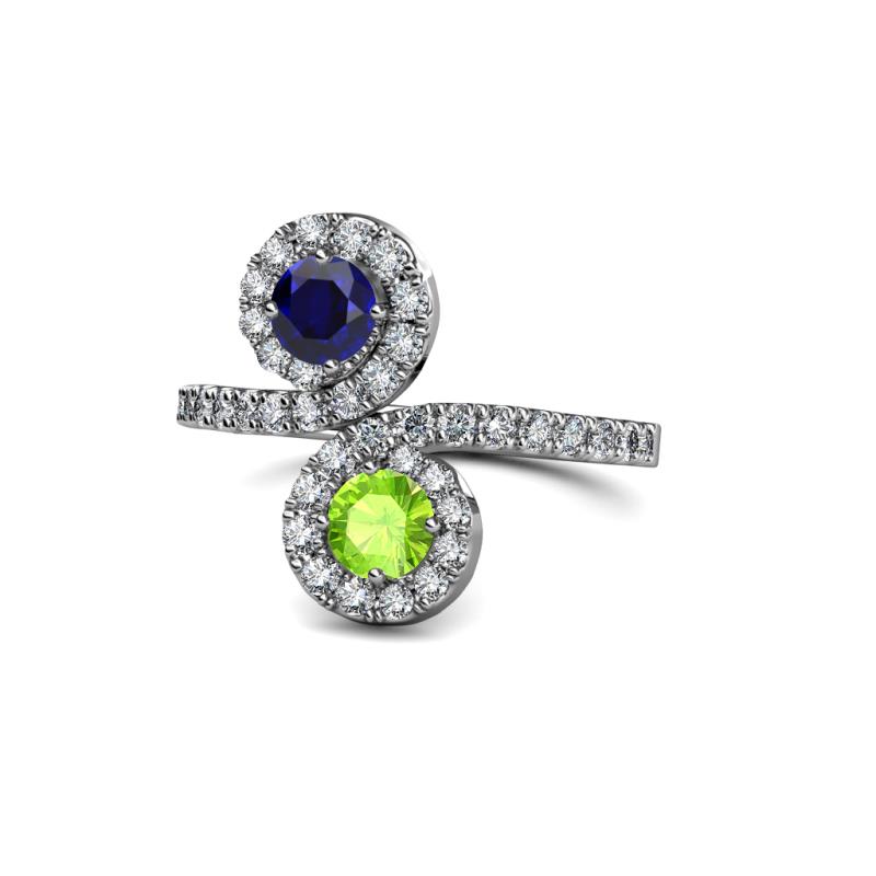 Kevia Blue Sapphire and Peridot with Side Diamonds Bypass Ring 