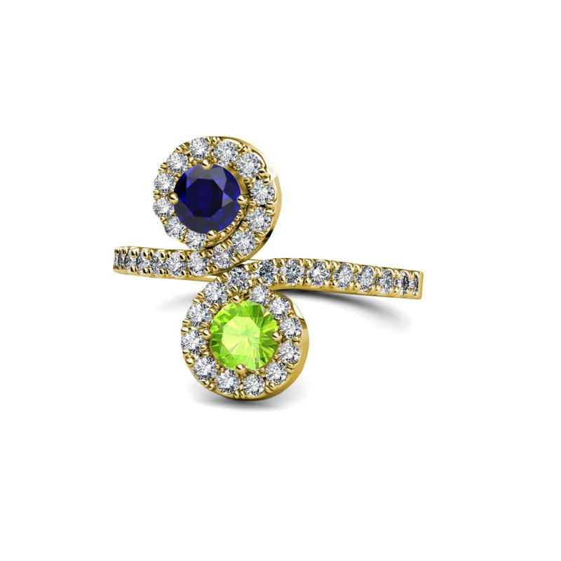 Kevia Blue Sapphire and Peridot with Side Diamonds Bypass Ring 