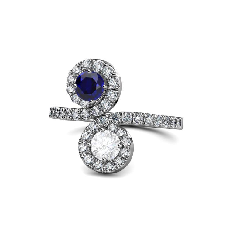Kevia Blue and White Sapphire with Side Diamonds Bypass Ring 