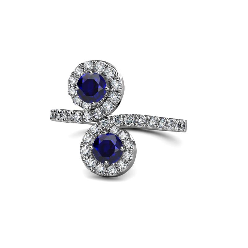 Kevia Blue Sapphire with Side Diamonds Bypass Ring 