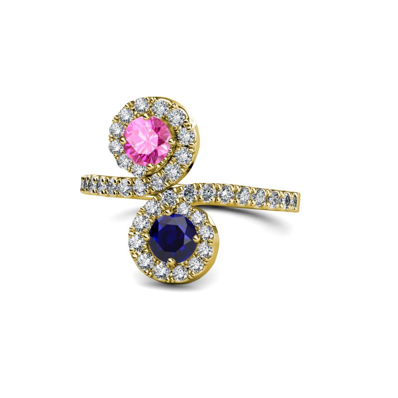 Kevia Pink and Blue Sapphire with Side Diamonds Bypass Ring 
