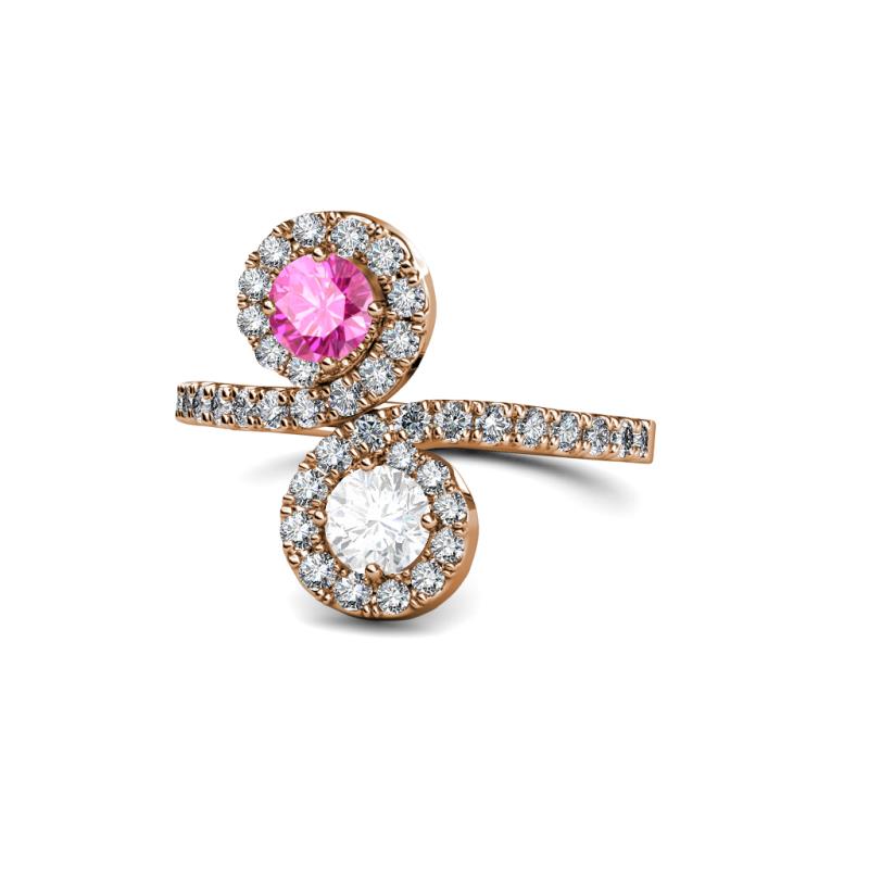 Kevia Pink and White Sapphire with Side Diamonds Bypass Ring 