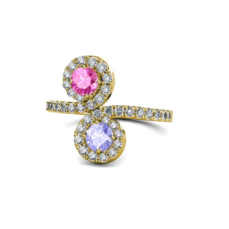 Kevia Pink Sapphire and Tanzanite with Side Diamonds Bypass Ring 