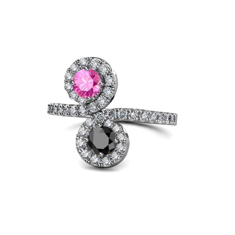 Kevia Pink Sapphire and Black Diamond with Side Diamonds Bypass Ring 