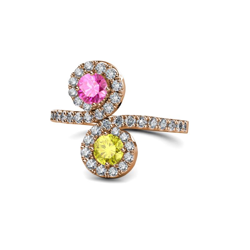 Kevia Pink Sapphire and Yellow Diamond with Side Diamonds Bypass Ring 