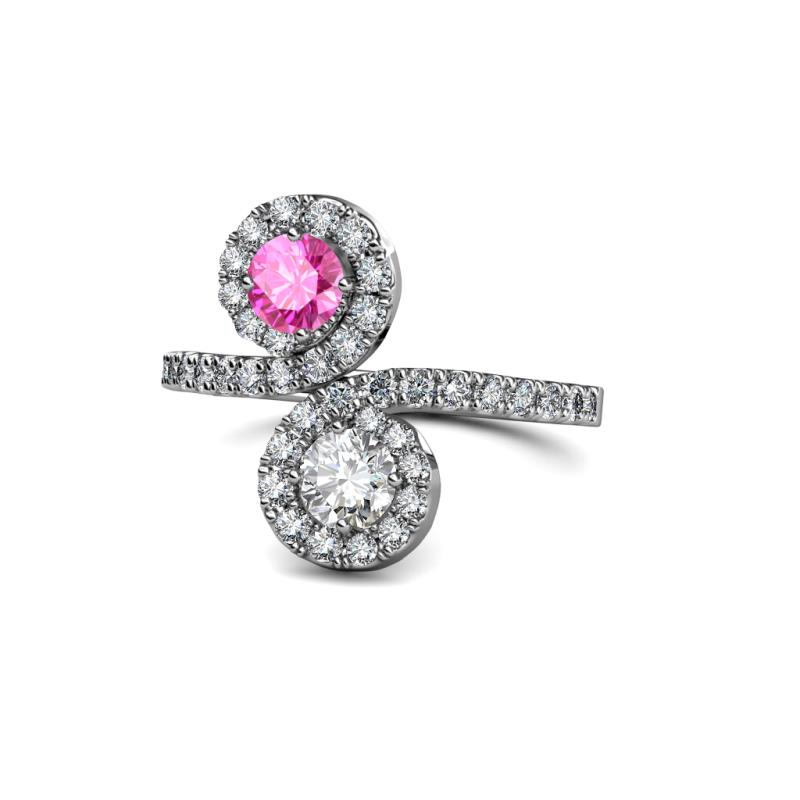 Kevia Pink Sapphire and Diamond with Side Diamonds Bypass Ring 