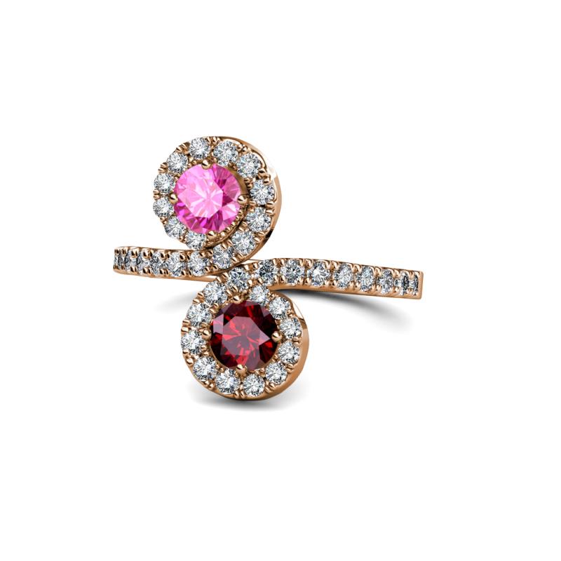 Kevia Pink Sapphire and Ruby with Side Diamonds Bypass Ring 