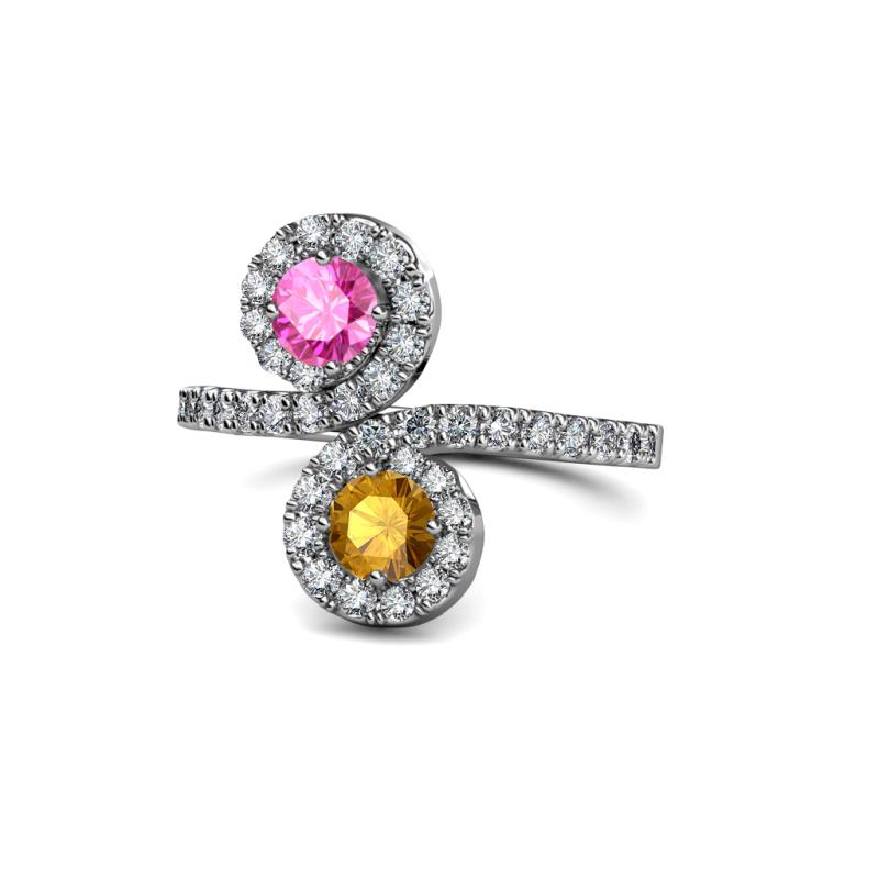 Kevia Pink Sapphire and Citrine with Side Diamonds Bypass Ring 