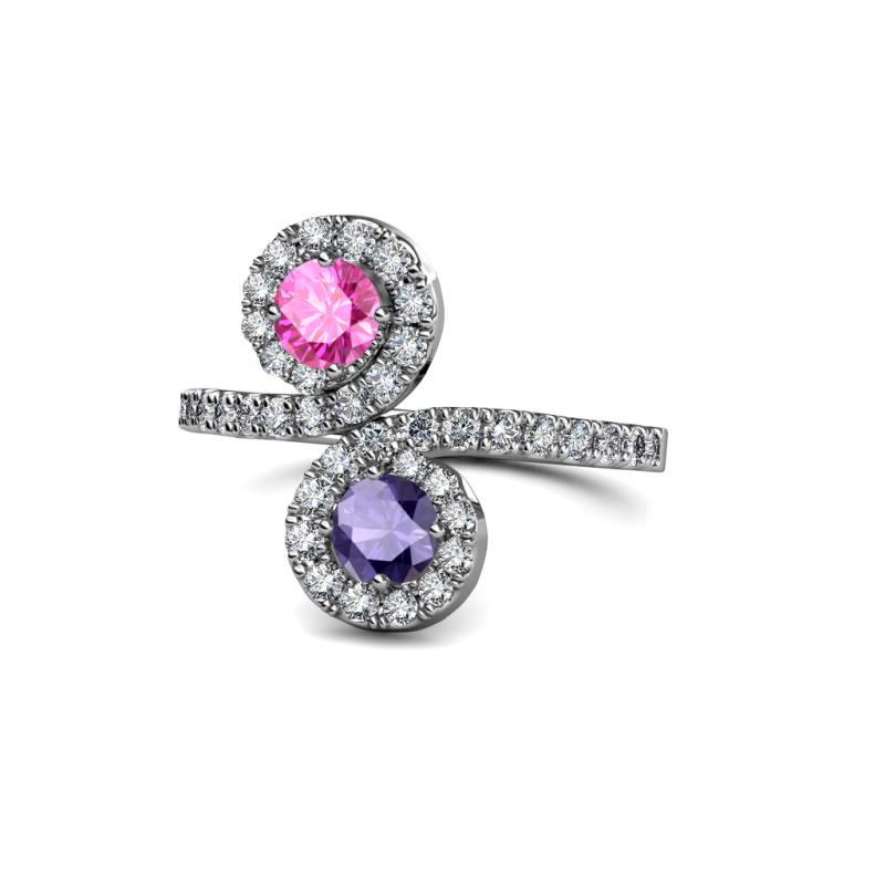 Kevia Pink Sapphire and Iolite with Side Diamonds Bypass Ring 