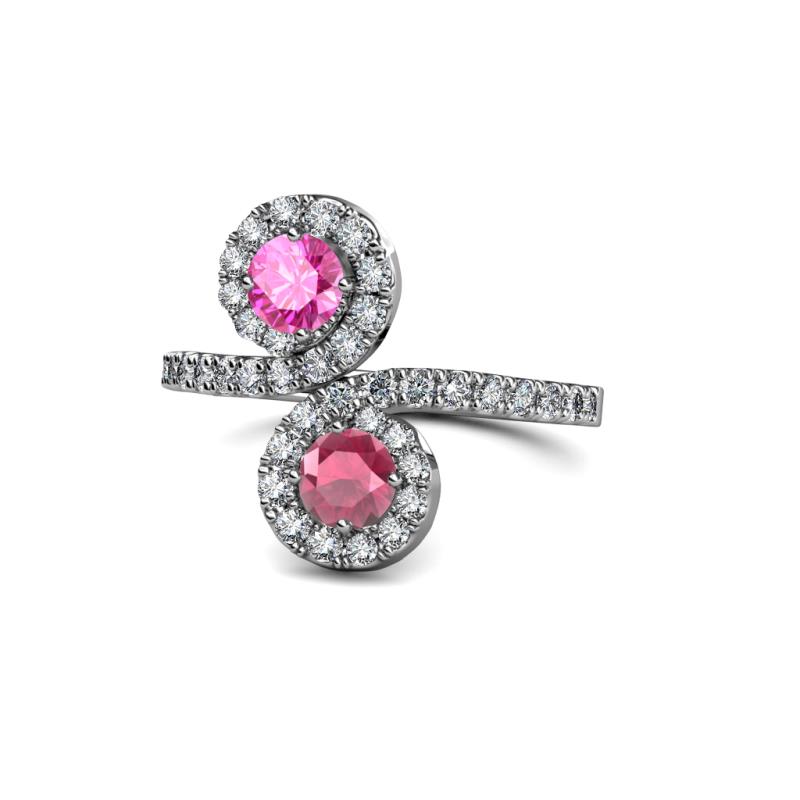 Kevia Pink Sapphire and Rhodolite Garnet with Side Diamonds Bypass Ring 