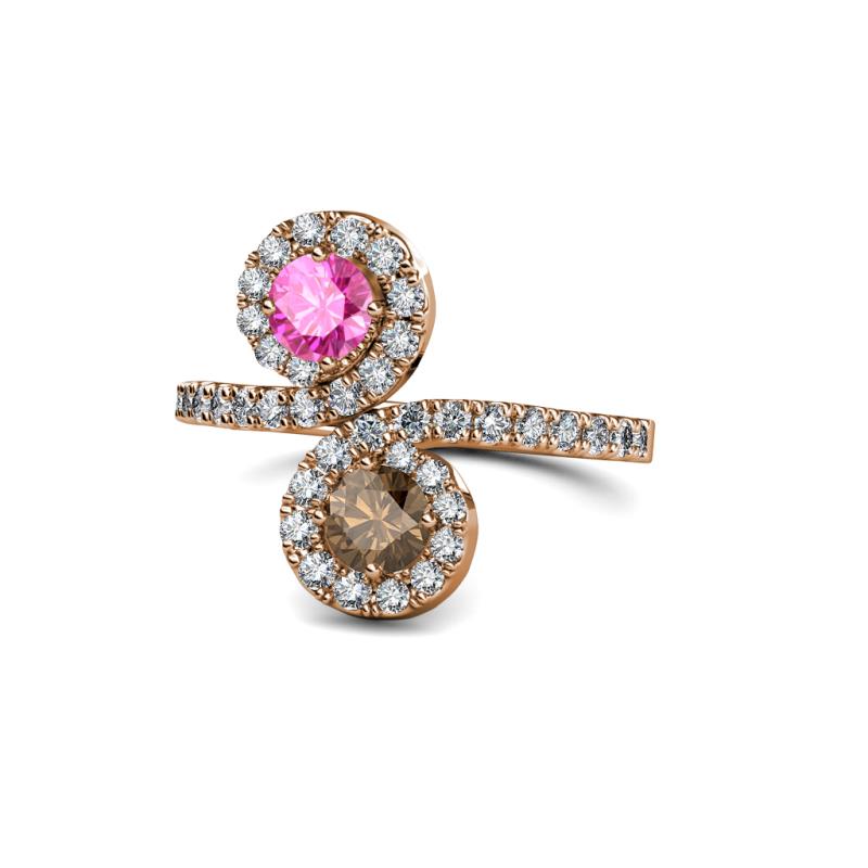 Kevia Pink Sapphire and Smoky Quartz with Side Diamonds Bypass Ring 