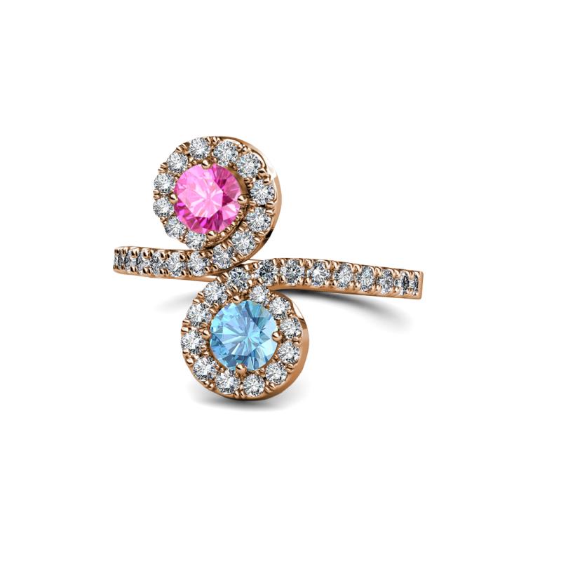 Kevia Pink Sapphire and Blue Topaz with Side Diamonds Bypass Ring 