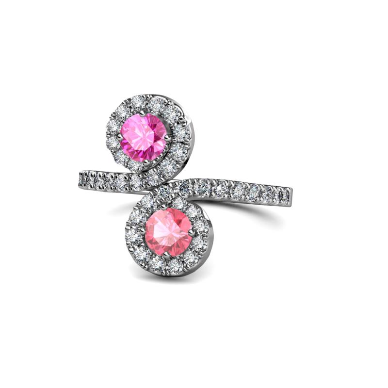 Kevia Pink Sapphire and Pink Tourmaline with Side Diamonds Bypass Ring 