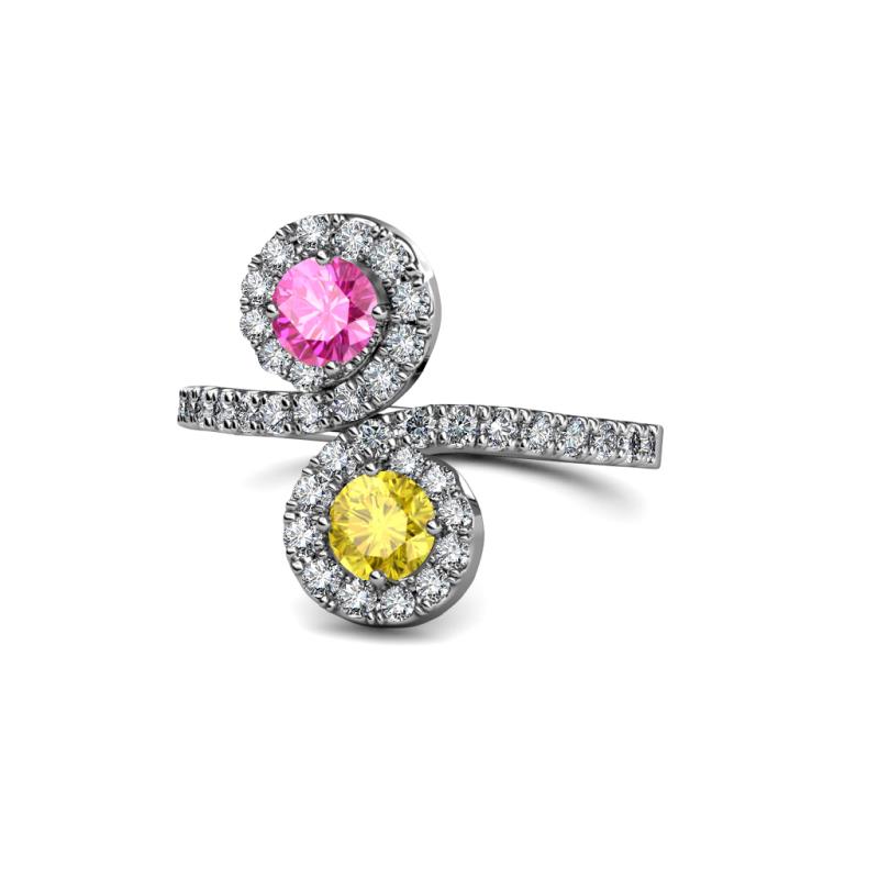 Kevia Pink and Yellow Sapphire with Side Diamonds Bypass Ring 