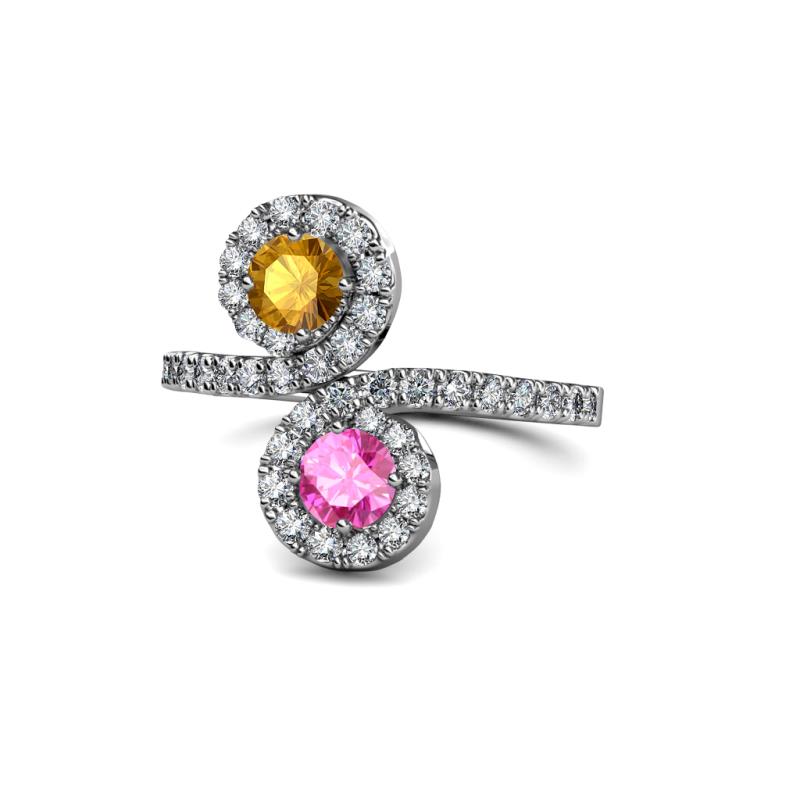 Kevia Citrine and Pink Sapphire with Side Diamonds Bypass Ring 