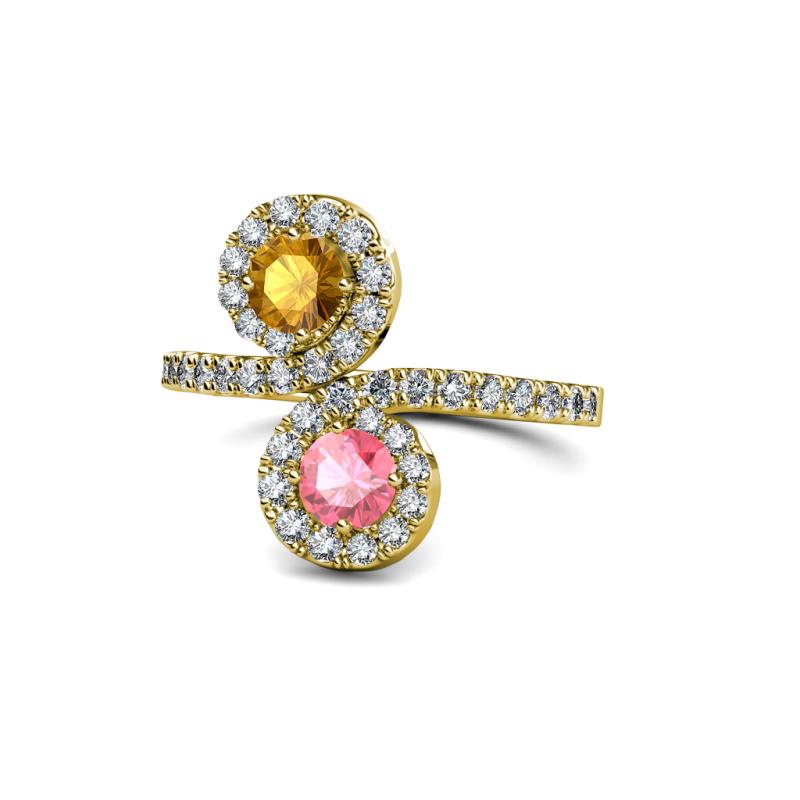 Kevia Citrine and Pink Tourmaline with Side Diamonds Bypass Ring 