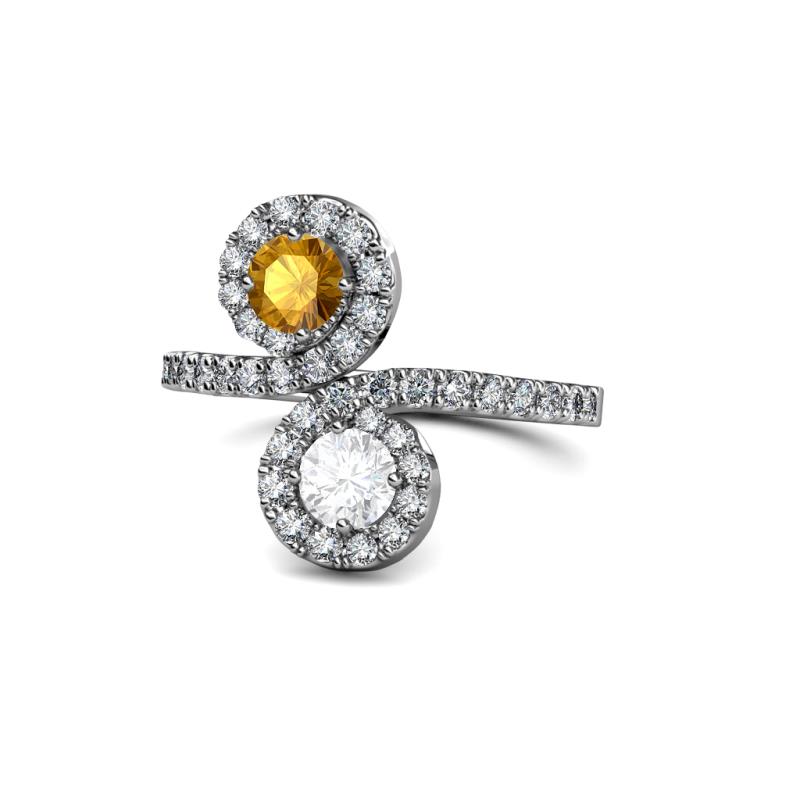 Kevia Citrine and White Sapphire with Side Diamonds Bypass Ring 