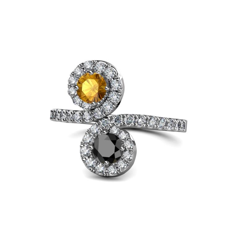 Kevia Citrine and Black Diamond with Side Diamonds Bypass Ring 