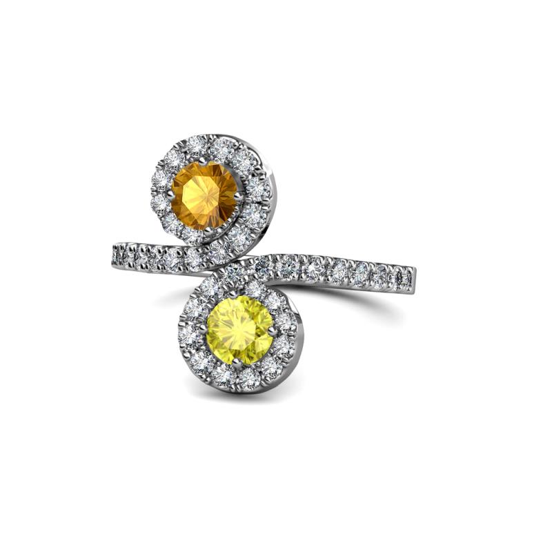 Kevia Citrine and Yellow Diamond with Side Diamonds Bypass Ring 
