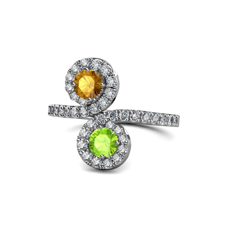 Kevia Citrine and Peridot with Side Diamonds Bypass Ring 