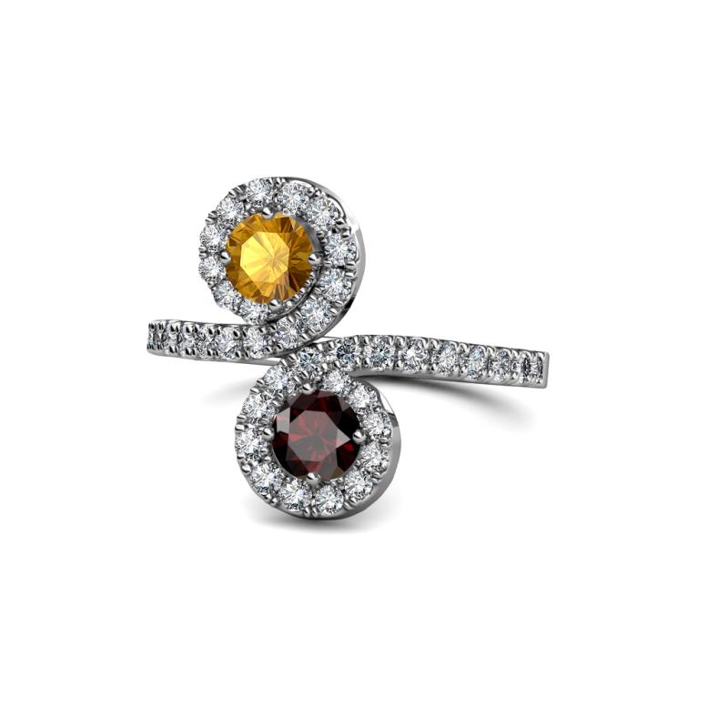 Kevia Citrine and Red Garnet with Side Diamonds Bypass Ring 