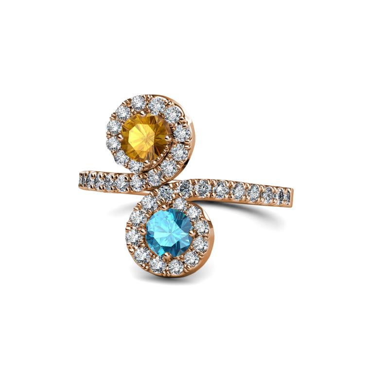 Kevia Citrine and London Blue Topaz with Side Diamonds Bypass Ring 