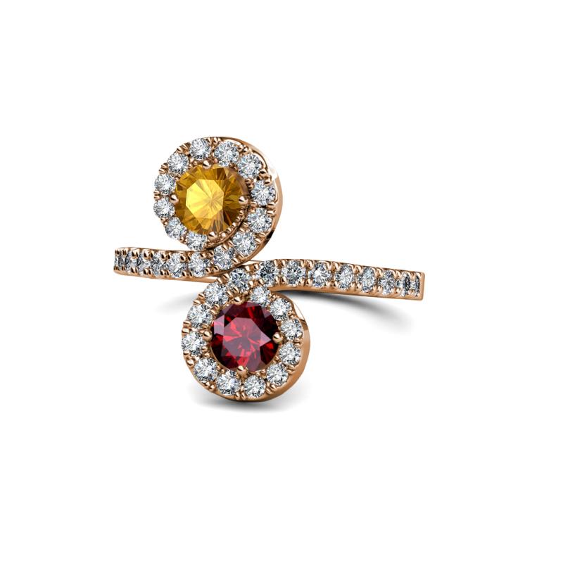 Kevia Citrine and Ruby with Side Diamonds Bypass Ring 