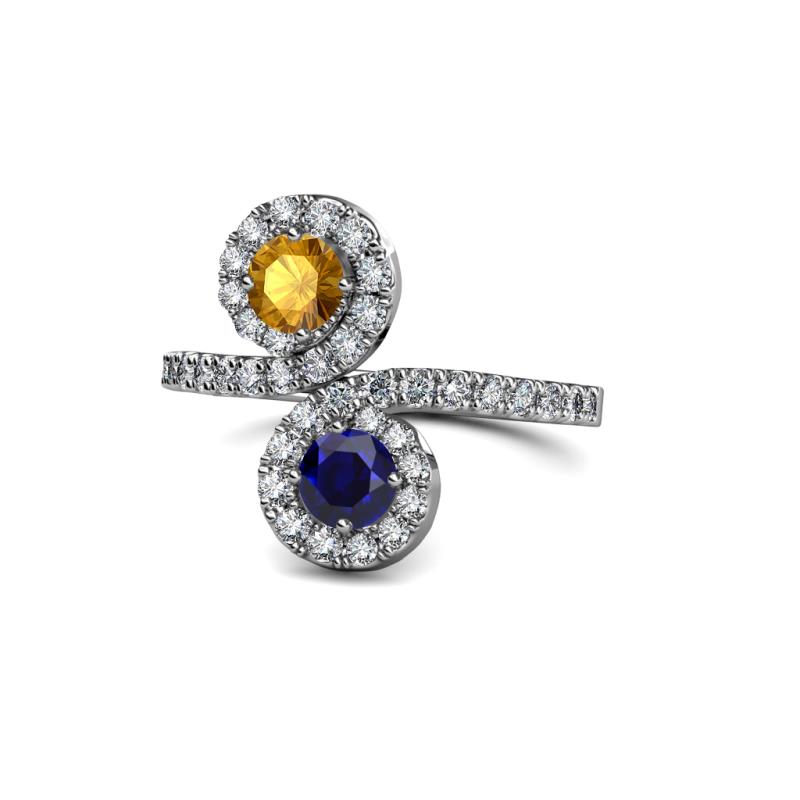 Kevia Citrine and Blue Sapphire with Side Diamonds Bypass Ring 
