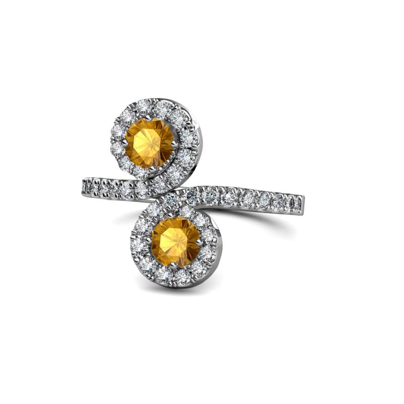 Kevia Citrine with Side Diamonds Bypass Ring 