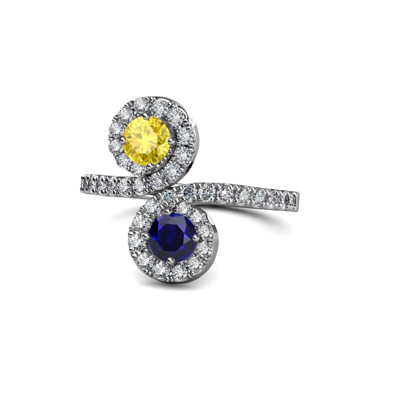 Kevia Yellow and Blue Sapphire with Side Diamonds Bypass Ring 