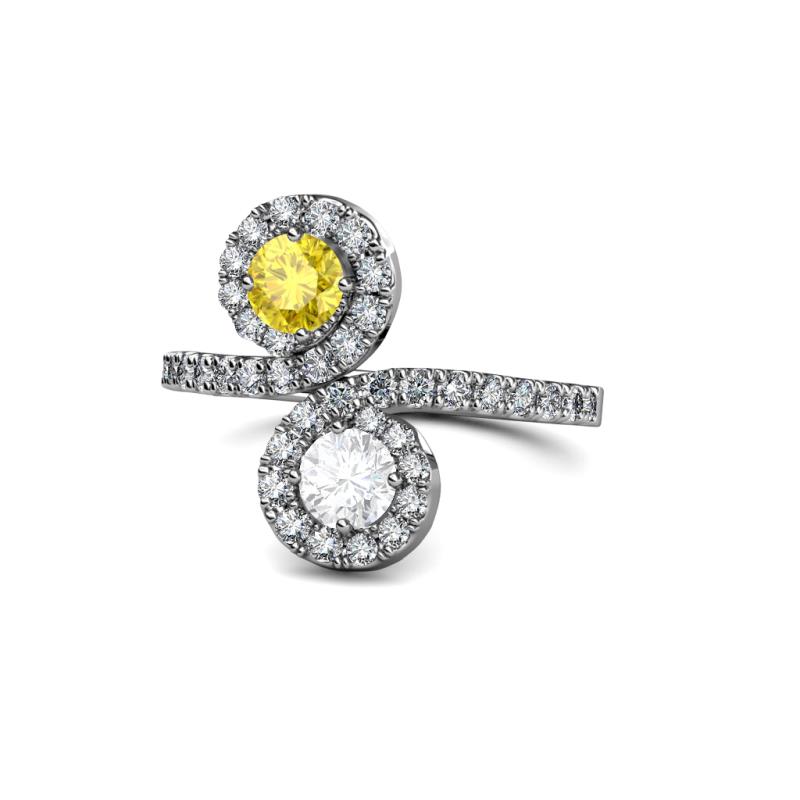Kevia Yellow and White Sapphire with Side Diamonds Bypass Ring 