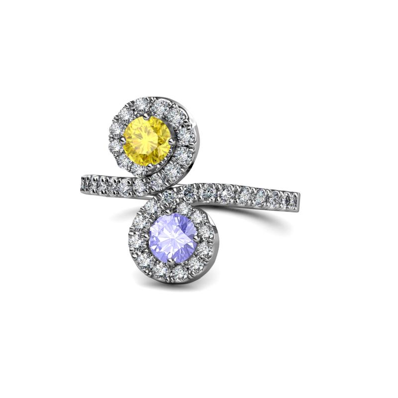Kevia Yellow Sapphire and Tanzanite with Side Diamonds Bypass Ring 