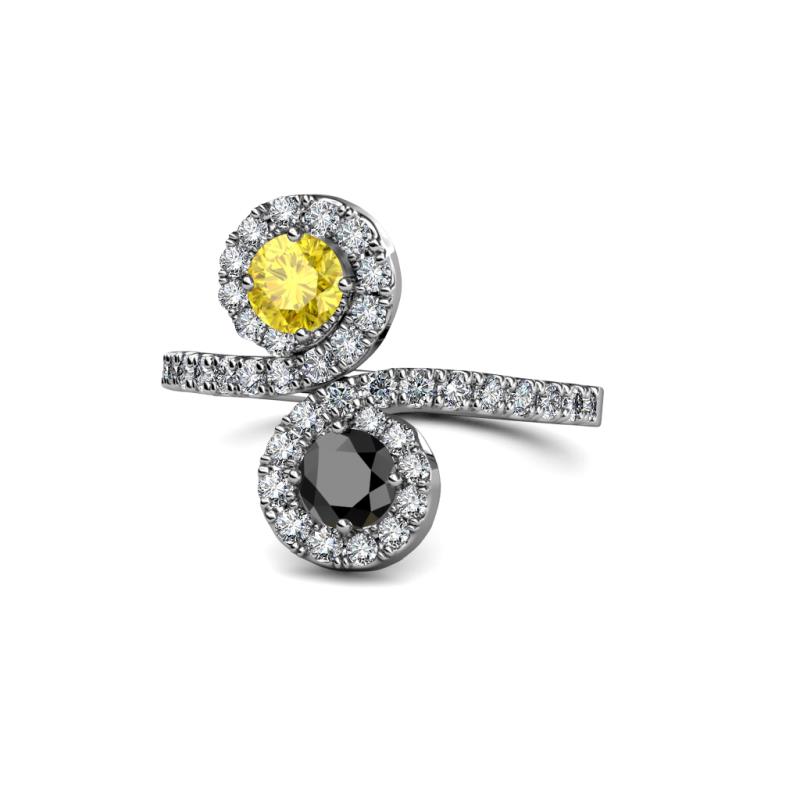 Kevia Yellow Sapphire and Black Diamond with Side Diamonds Bypass Ring 