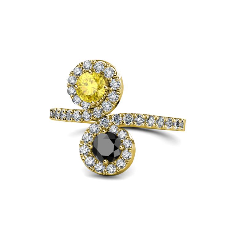 Kevia Yellow Sapphire and Black Diamond with Side Diamonds Bypass Ring 