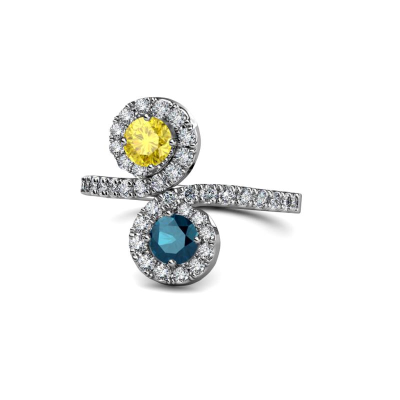 Kevia Yellow Sapphire and Blue Diamond with Side Diamonds Bypass Ring 