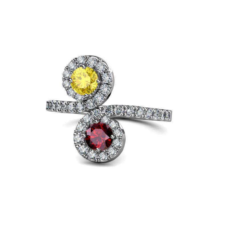 Kevia Yellow Sapphire and Ruby with Side Diamonds Bypass Ring 