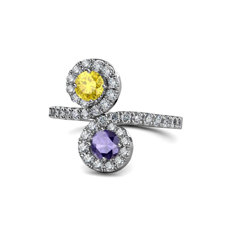 Kevia Yellow Sapphire and Iolite with Side Diamonds Bypass Ring 