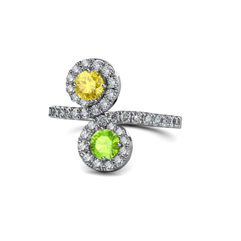Kevia Yellow Sapphire and Peridot with Side Diamonds Bypass Ring 
