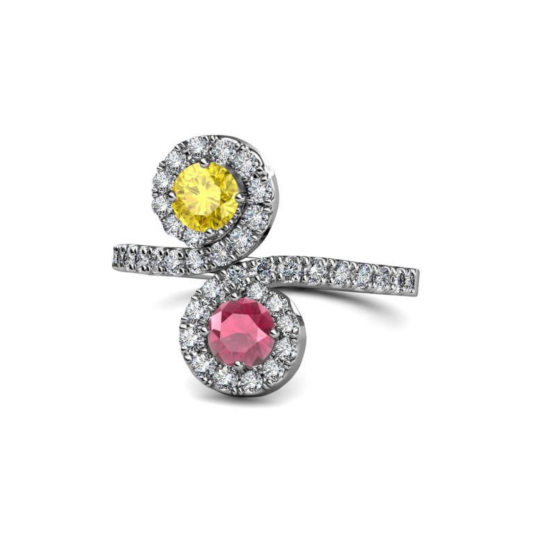 Kevia Yellow Sapphire and Rhodolite Garnet with Side Diamonds Bypass Ring 