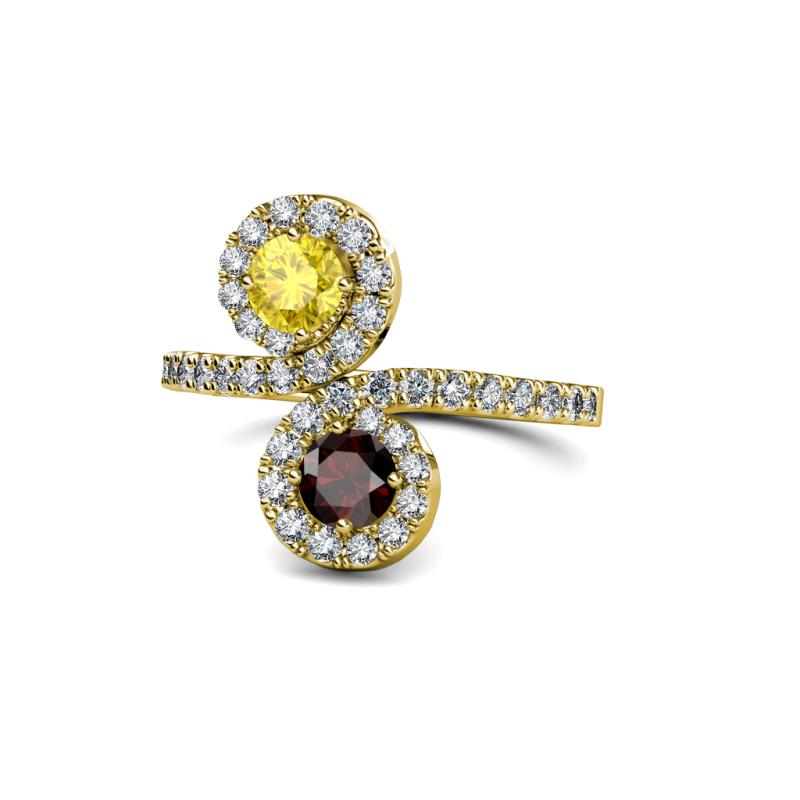 Kevia Yellow Sapphire and Red Garnet with Side Diamonds Bypass Ring 