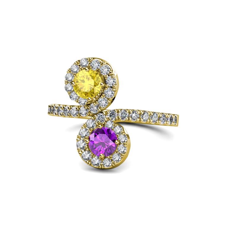 Kevia Yellow Sapphire and Amethyst with Side Diamonds Bypass Ring 