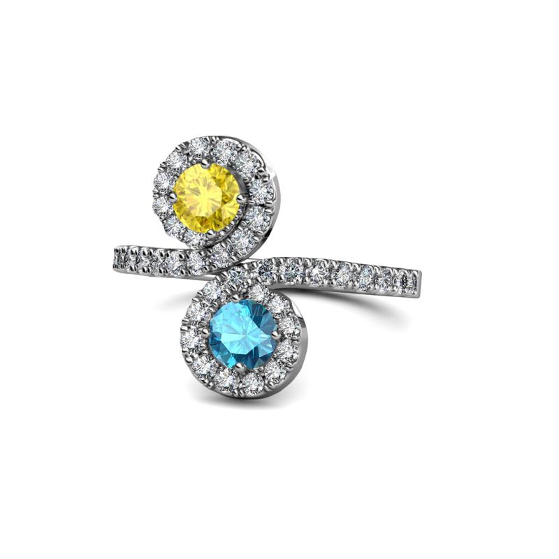 Kevia Yellow Sapphire and London Blue Topaz with Side Diamonds Bypass Ring 