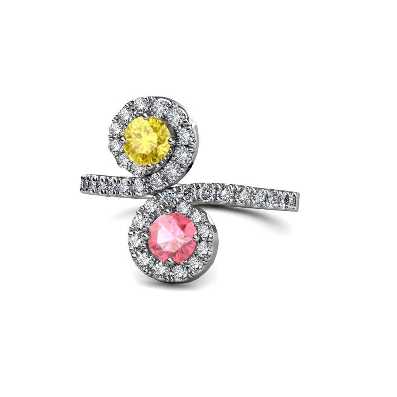 Kevia Yellow Sapphire and Pink Tourmaline with Side Diamonds Bypass Ring 