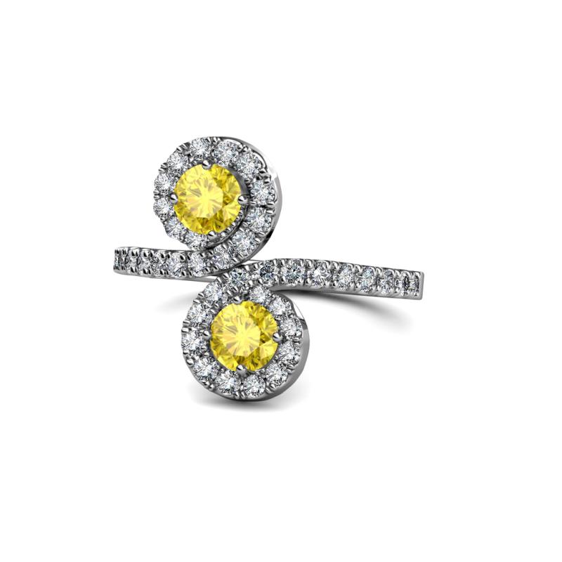 Kevia Yellow Sapphire with Side Diamonds Bypass Ring 